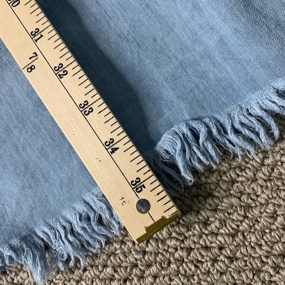 Easel Womens Blouse Top Size Medium Blue Chambray Cold Shoulders Fringe Hem - Picture 8 of 12